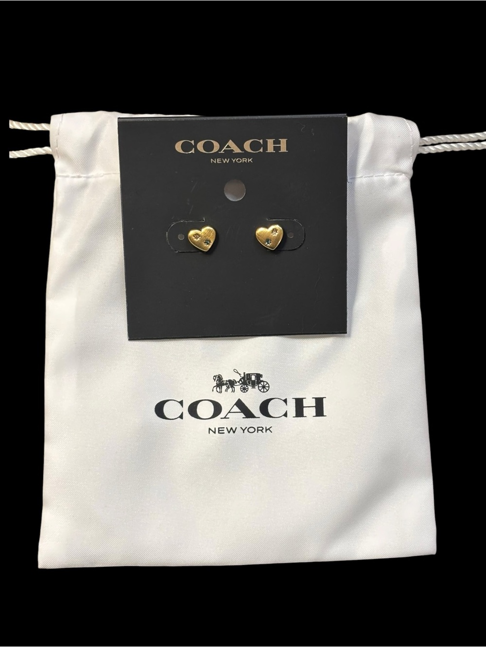 NWT Coach Heart With Stones Stud Earrings Gold Multi CDS77 Dust Bag